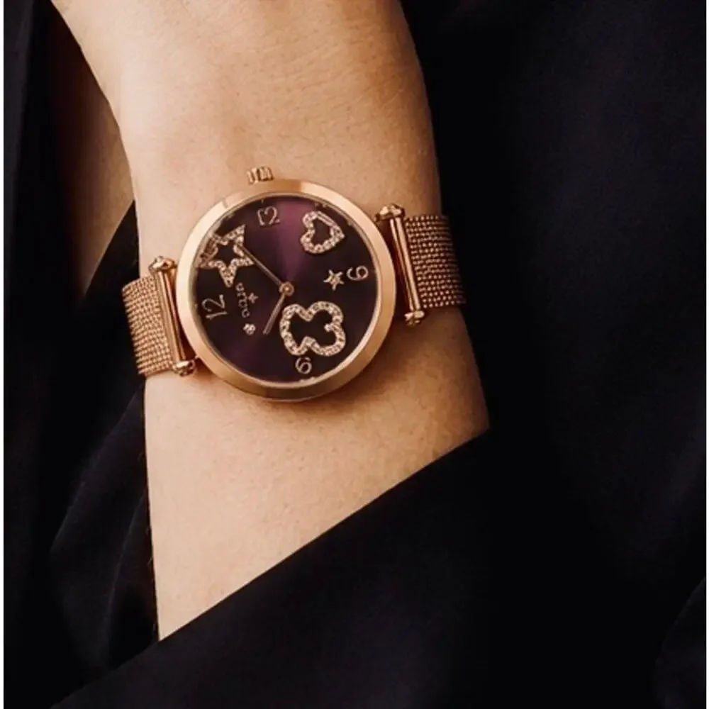 TOUS Copper-Tone Crystal Bear Heart Star Mesh Strap Watch – Pre-Owned